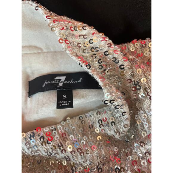7 For all mankind sequin bodysuit Size Small, silver, black, mock neck, snaps - Picture 3 of 6